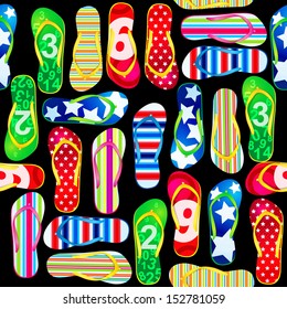 Seamless pattern with colorful flip flops./  Beach Sandals 