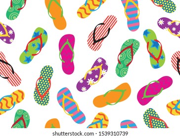 Seamless pattern of colorful flip flops set isolated on white background - Vector illustration