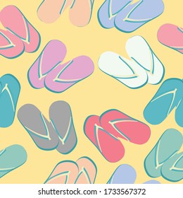 Seamless pattern of colorful flip flops. can be used as print, wallpaper, packaging paper design, textiles, notebooks, notepads, background, tableware and other things.