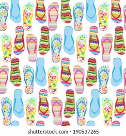 Seamless pattern with colorful flip flops./ Beach Sandals 