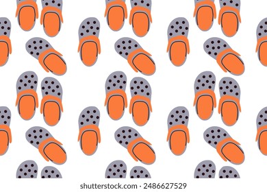 Seamless pattern with colorful flip flops, summer slippers on a white background. Pool shoes background, print, vector