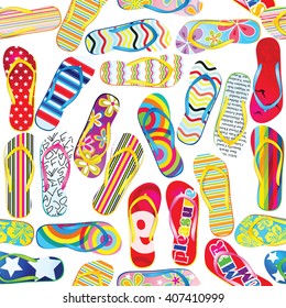 Seamless pattern with colorful flip flops./ Beach Sandals
