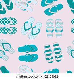 Seamless pattern with colorful flip flops. Vector illustrastion