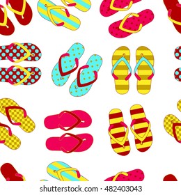 Seamless pattern with colorful flip flops. Vector illustrastion