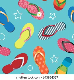 Seamless Pattern with Colorful Flip Flops. Vector Illustration. Summer and Beach  Decorative Element - Wrapping Paper, Background, Fashion Design