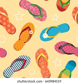 Seamless Pattern with Colorful Flip Flops. Vector Illustration. Summer and Beach  Decorative Element - Wrapping Paper, Background, Fashion Design