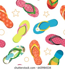 Seamless Pattern with Colorful Flip Flops. Vector Illustration. Summer and Beach  Decorative Element - Wrapping Paper, Background, Fashion Design