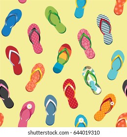 Seamless Pattern with Colorful Flip Flops. Vector Illustration. Summer Decorative Element - Wrapping Paper, Background, Fashion Design