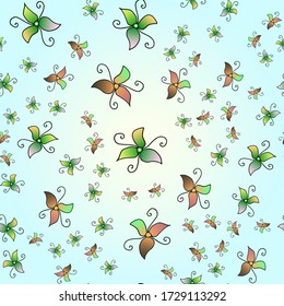 Seamless pattern with colorful floral pattern. Hand drawn doodle isolated on white background. Vector illustration for badge, logo, sticker, print.