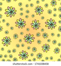 Patrón inmaculado con un colorido patrón floral. Doodle dibujado a mano aislado en fondo blanco. Ilustración vectorial para insignia, logotipo, pegatina, impresión.