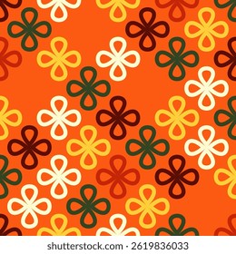 Seamless pattern of colorful floral shapes on a bright background. Abstract design with playful aesthetics. For fashion, textiles, home decor, and print. High quality vector illustration with elements