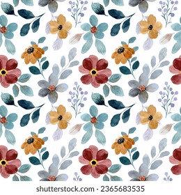 Seamless pattern of colorful floral with watercolor for background, fabric, textile, fashion, wallpaper, wedding, banner, sticker, decoration etc.