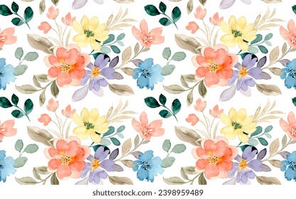 Seamless pattern of colorful floral with watercolor for background, fabric, textile, fashion, wallpaper, wedding, banner, sticker, decoration etc.