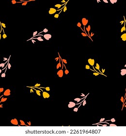 Seamless pattern with colorful flower and black background