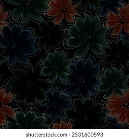 Seamless pattern with colorful flower and black background Seamless vector texture. for fashion prints. 