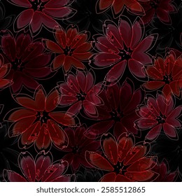 Seamless pattern with colorful flower and black background seamless background