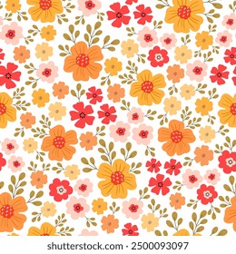 Modelo inconsútil con el jardín colorido de la flor en el fondo blanco. Lindo patrón floral dibujado a mano para su tela, fondo de verano, Fondo de pantalla, telón de fondo, textil. Ilustración vectorial