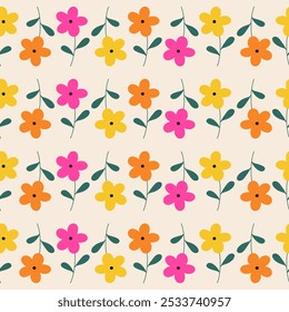 Patrón sin fisuras con el jardín colorido de la flor. Lindo patrón floral dibujado a mano para su tela, fondo de verano, Fondo de pantalla, telón de fondo, textil.	