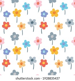 Seamless Pattern with Colorful Flower Design on White Background