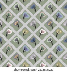 Seamless pattern colorful flower floral on green background 