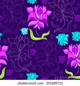 Seamless pattern with colorful flower. Hand drawn floral texture. Can be used for wallpaper, web page background, wrapping, textile and scrapbook.