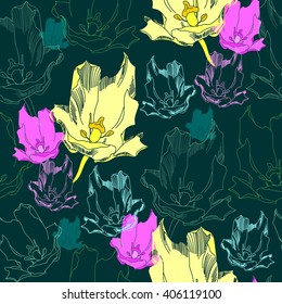Seamless pattern with colorful flower. Hand drawn floral texture. Can be used for wallpaper, web page background, wrapping, textile and scrapbook.