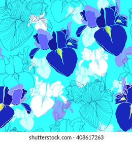 Seamless pattern with colorful flower. Hand drawn floral texture. Can be used for wallpaper, web page background, wrapping, textile and scrapbook. Blossoming irises.
