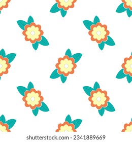 Patrón sin foco de flor colorida aislado en fondo blanco - ilustración vectorial