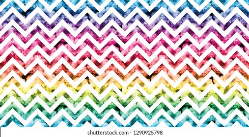 Seamless pattern with colorful flower on white zig zag geometric background