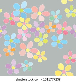 Seamless pattern of colorful flower on a gray background, vector illustration - vector