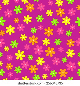 Seamless, pattern  of colorful flower on a lilac  background, vector illustration