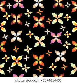 Seamless pattern colorful flower on black background.