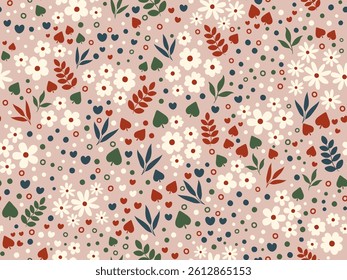 seamless pattern colorful flower on pink background.