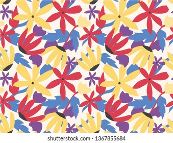 seamless pattern colorful flower pop art style