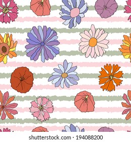 Seamless pattern with colorful flowers.