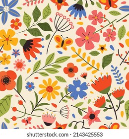Seamless Pattern With Colorful Flowers
