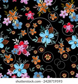 Patrón inconsútil de flores de colores. Hermoso sobre un fondo negro
Para la tela y el papel pintado Natural Spring Flower Gift Wrapping Paper