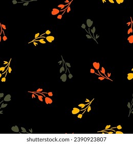 Seamless pattern with colorful flowers and black background