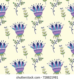 Seamless pattern with colorful flowers and branches. Floral background. EPS10 vector illustration.