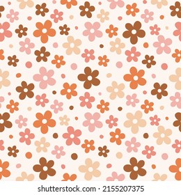 Seamless pattern with colorful flowers and dots