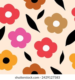 Patrón sin costuras con flores de colores. Patrón floral dibujado a mano para su tela, fondo de verano, papel pintado, fondo, textil. Ilustración de vector