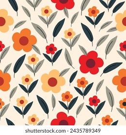 Patrón sin costuras con flores de colores. Patrón floral dibujado a mano para su tela, fondo de verano, papel de regalo, papel pintado, fondo, textil. Ilustración de vector