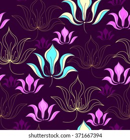 Seamless pattern with colorful flowers. Hand drawn floral background. Artwork for textiles, fabrics, souvenirs, packaging and greeting cards.