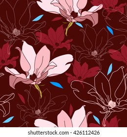 Seamless pattern with colorful flowers. Hand drawn floral texture. Artwork for textiles, fabrics, souvenirs, packaging and greeting cards.