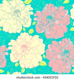 Seamless pattern with colorful flowers. Hand drawn floral texture. Artwork for textiles, fabrics, souvenirs, packaging and greeting cards.