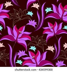 Seamless pattern with colorful flowers. Hand drawn floral texture. Artwork for textiles, fabrics, souvenirs, packaging and greeting cards.
