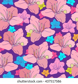 Seamless pattern with colorful flowers. Hand drawn floral texture.