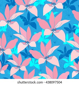 Seamless pattern with colorful flowers. Hand drawn floral texture. 