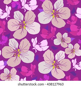 Seamless pattern with colorful flowers. Hand drawn floral texture.