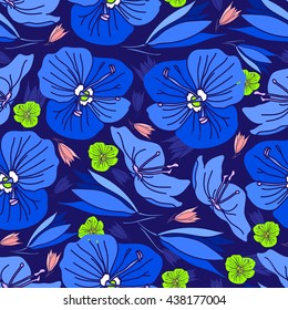 Seamless pattern with colorful flowers. Hand drawn floral texture.